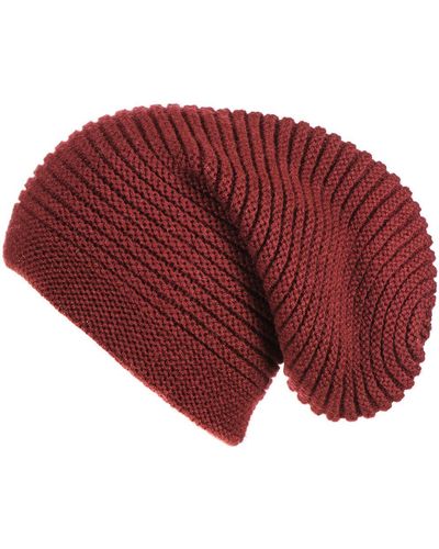 Black Burgundy Cashmere Slouch Beanie Hat - Red