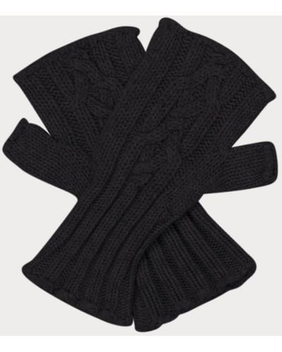 Black Cable Knit Cashmere Mittens - Black
