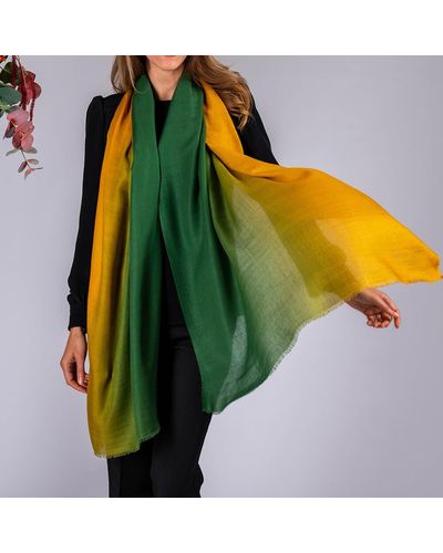 Black Forest Green To Ochre Shaded Cashmere And Silk Wrap - Yellow