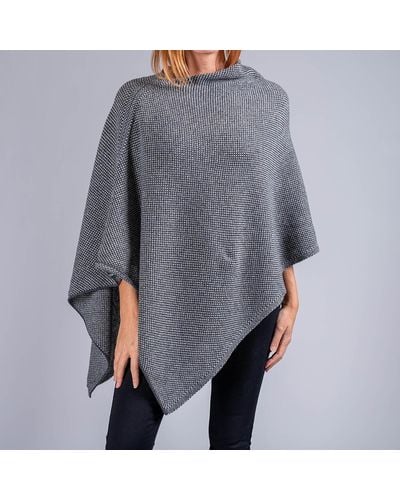 Black Charcoal And Ivory Knitted Cashmere Poncho - Grey