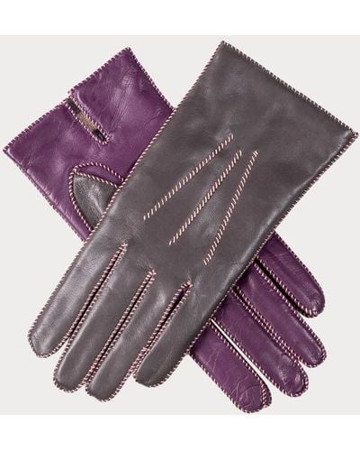 Black Antique Pewter & Royal Purple Leather Gloves - Cashmere Lined