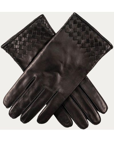Black Men's Half Woven Italian Leather Gloves - Black