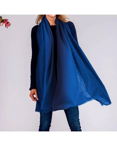 Black Navy To Sapphire Shaded Cashmere And Silk Wrap - Blue