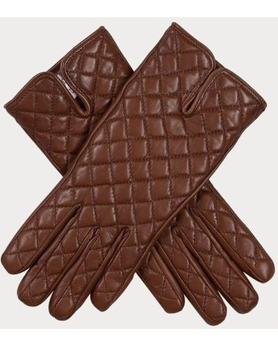 Black Hazelnut Brown Quilted Cashmere Lined Leather Gloves