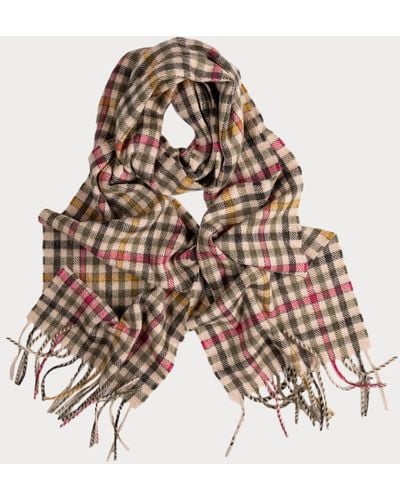 Black Green And Pink Check Scottish Cashmere Scarf - Brown