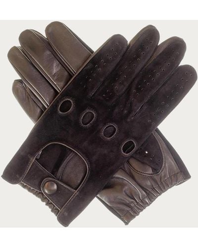 Black Men's Suede And Leather Driving Gloves - Multicolor