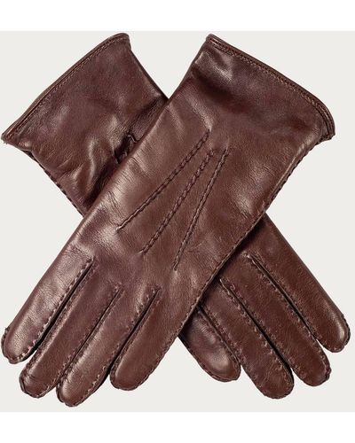Black Ladies Brown Hand Stitched Cashmere Lined Leather Gloves