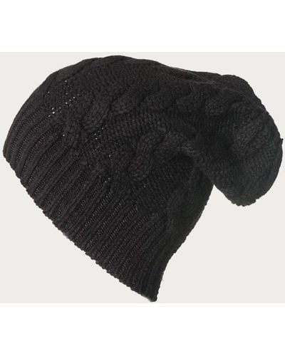 Black Cable Knit Cashmere Slouch Beanie - Black