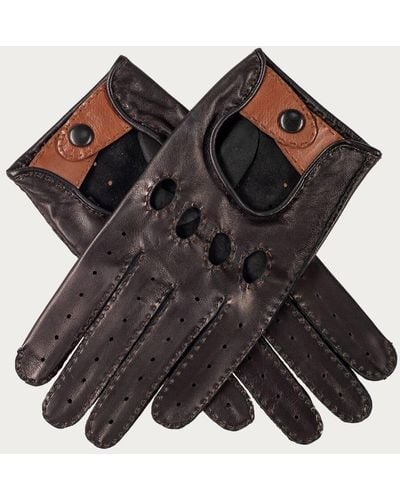 Black Men's Hand Stitched And Hazelnut Leather Driving Gloves - Black