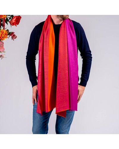 Black Blazing Sunset Silk And Wool Scarf - Red