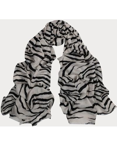 Black And White Zebra Print Cashmere And Silk Wrap - Multicolor