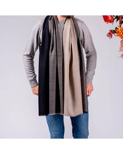 Black Norton And Natural Silk And Wool Scarf - Multicolour