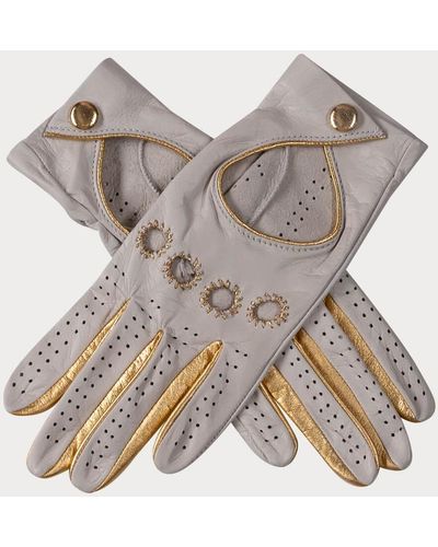Black Supersoft Cream And Gold Nappa Leather Driving Gloves - Natural