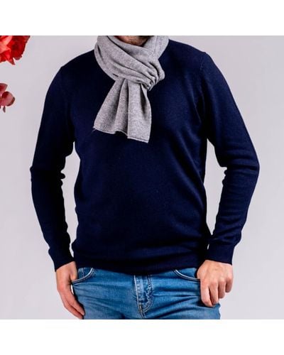 Black Mid Gray Double Faced Cashmere Neck Warmer - Blue