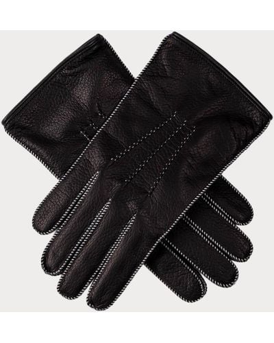 Black Men's Handsewn Deerskin Gloves - Cashmere Lined - Black