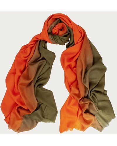 Black Classic Terracotta To Olive Fine Wool And Silk Scarf - Red