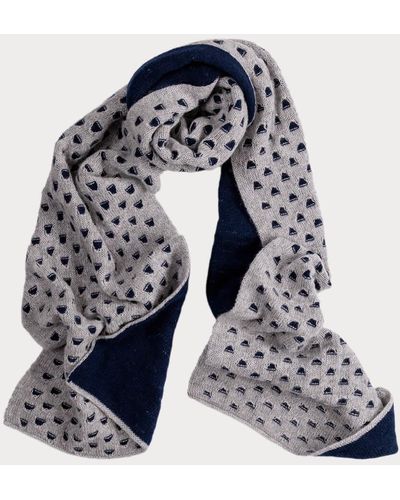 Black Navy And Grey Buttonhole Double Faced Scarf - Blue