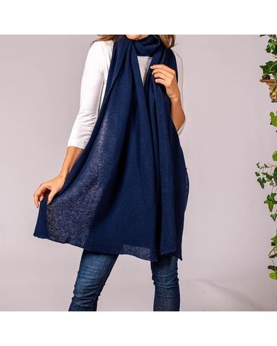 Black Oversized Navy Cashmere Knit Scarf - Blue