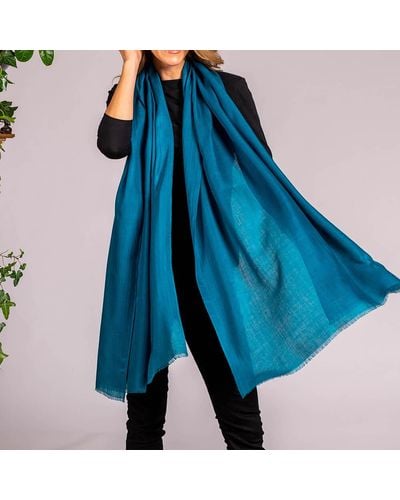 Black Teal Green Cashmere And Silk Wrap - Blue