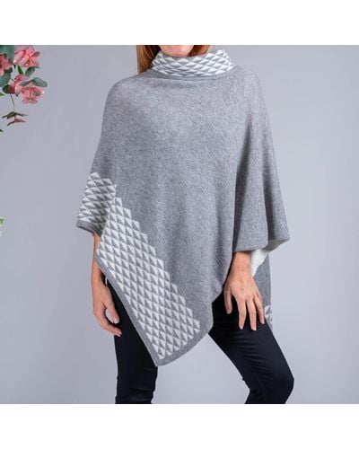 Black Grey And Ivory Double Layer Cashmere Poncho