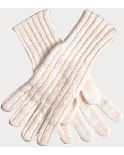 Black Ladies Ivory Cable Knit Cashmere Gloves - Natural