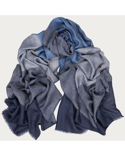 Black Cranleigh Blues And Gray Wool And Silk Scarf