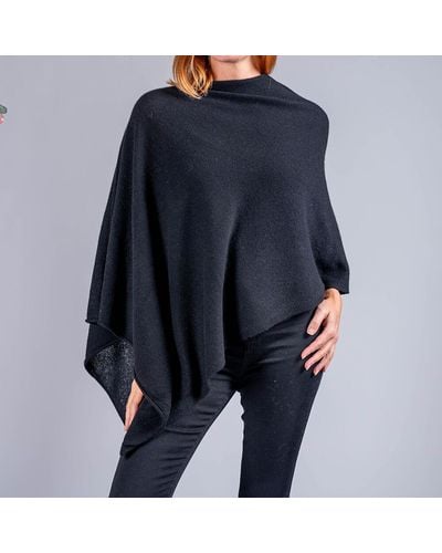 Black Classic Knitted Cashmere Poncho - Black