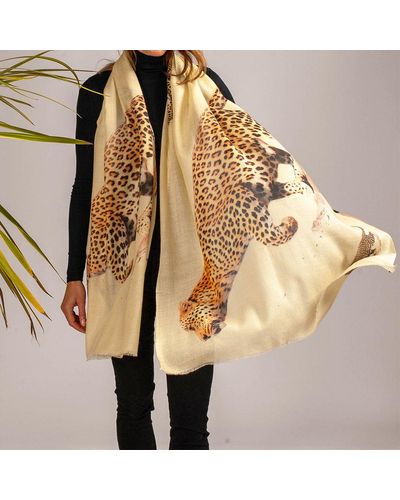 Black Cream Cashmere And Silk Leopard Print Scarf - Natural