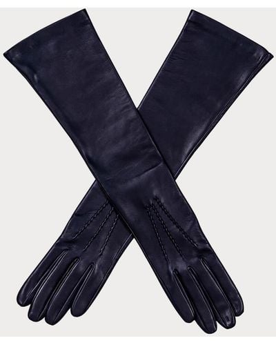 Black Long Navy Blue Silk Lined Leather Gloves