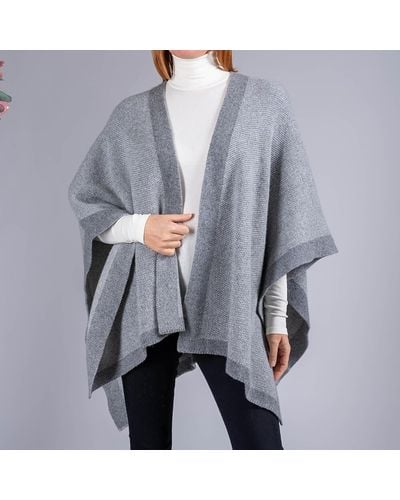 Black Gray And Ivory Reversible Wool And Cashmere Cape