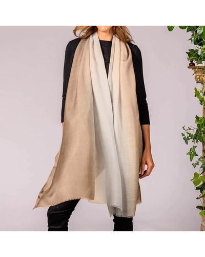 Black Whipped Cream Shaded Cashmere And Silk Wrap - Natural