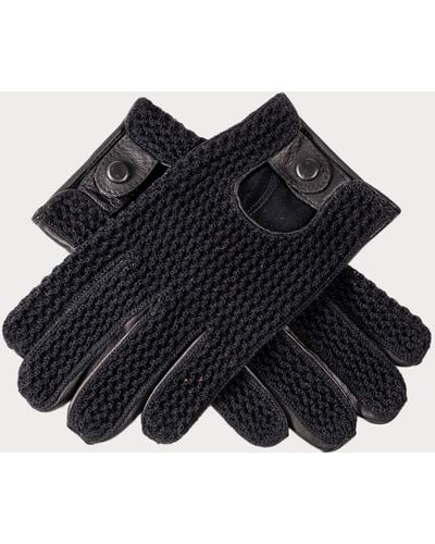 Black Men's Crochet Leather Driving Gloves - Black