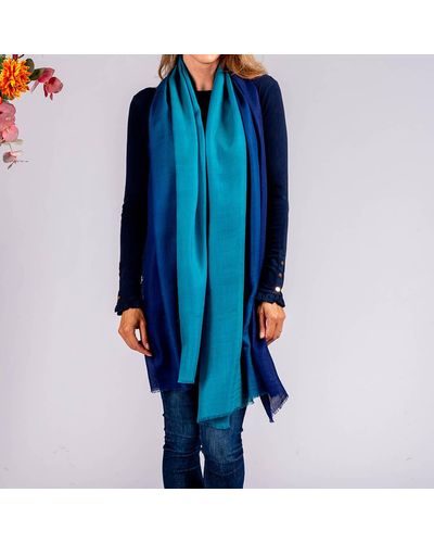 Black Navy To Teal Shaded Cashmere And Silk Wrap - Blue