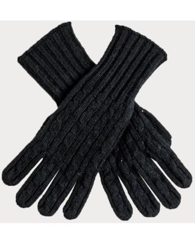 Black Ladies Cable Knit Cashmere Gloves - Black