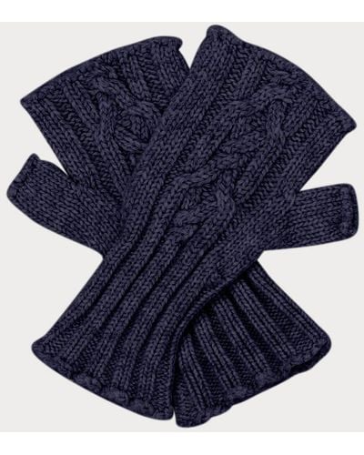 Black Navy Cable Knit Cashmere Mittens - Blue