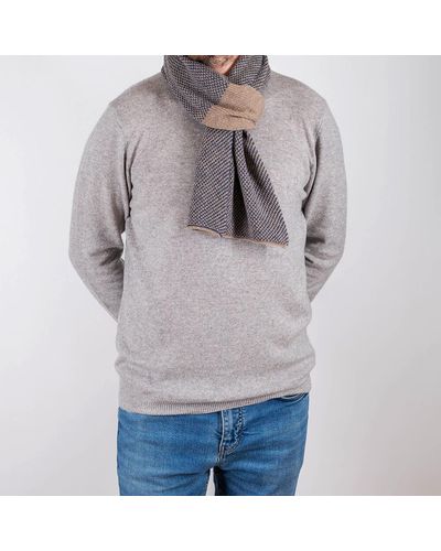 Black Navy And Brown Chevron Double Faced Cashmere Neck Warmer - Grey