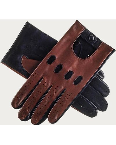 Black Brown And Leather Driving Gloves - Multicolour