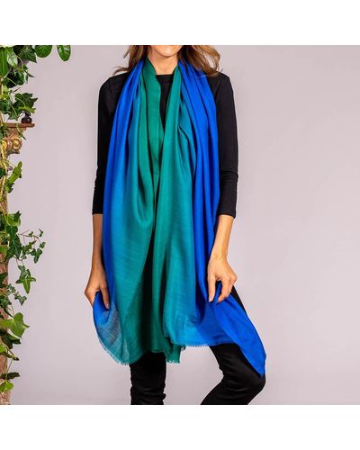 Black Pre Order: Emerald To Sapphire Cashmere And Silk Wrap - Blue