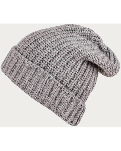 Black Ribbed Gray Cashmere Slouch Beanie Hat