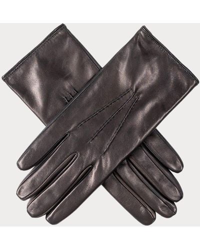 Black Ladies Touch Screen Leather Gloves - Gray