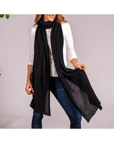 Black Oversized Cashmere Knit Scarf - Black