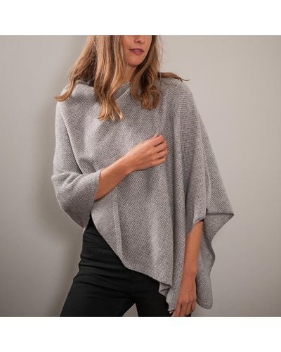 Black Light Gray And Ivory Knitted Cashmere Poncho