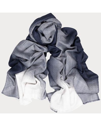 Black Chailey Navy And Grey Wool And Silk Scarf - Blue