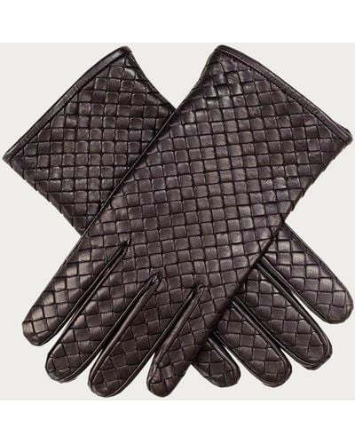 Black Men's Woven Leather Gloves - Blue