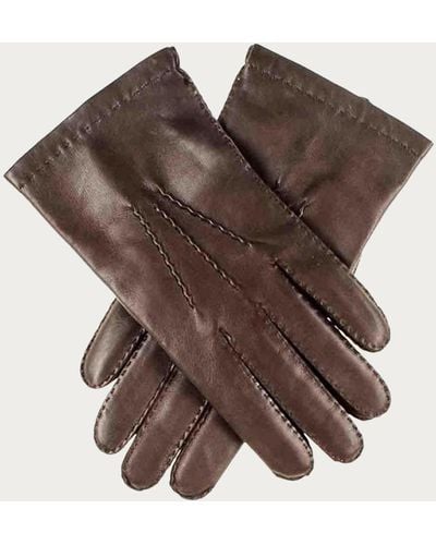 Black Men's Hand Stitched Brown Cashmere Lined Leather Gloves