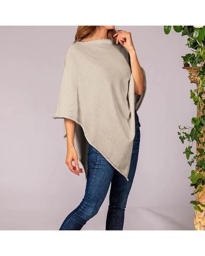 Black Honey Beige Cotton And Cashmere Poncho - Natural