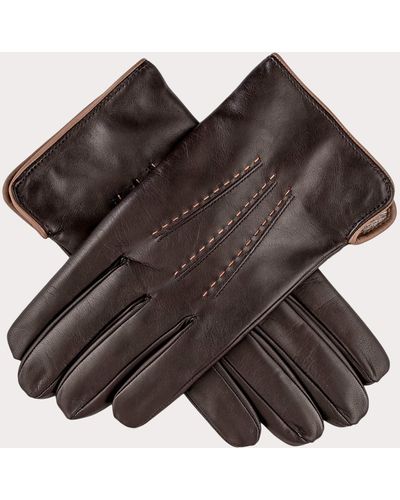 Black Men's Two Tone Brown Cashmere Lined Leather Gloves