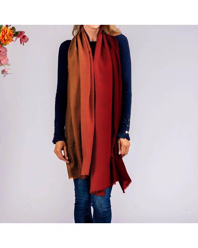 Black Russet To Caramel Shaded Cashmere And Silk Wrap - Red