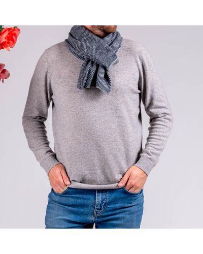 Black Gray And Navy Chevron Double Faced Cashmere Neck Warmer - Blue