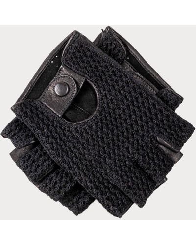 Black Men's Fingerless Crochet Driving Gloves - Black